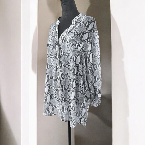 Kut from Kloth Shirt Womens Gray Snakeskin Sheer Size L Rocker Festival Edgy - Picture 10 of 14